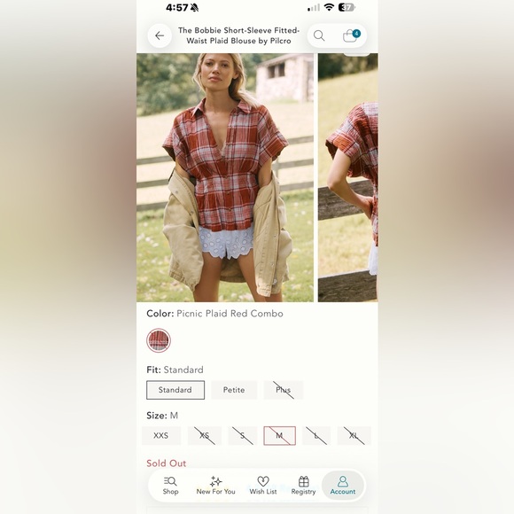 NWT Pilcro Short Sleeve Fitted Wait Blouse - Medium - Picture 5 of 7